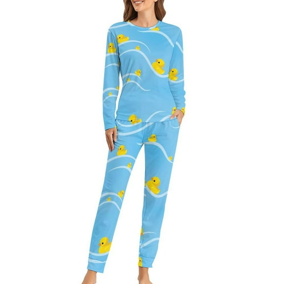Cute Rubber Ducks Pajamas Spring Animal Print Night Oversize Nightwear Female Long-Sleeve Pattern Soft Pajama Sets