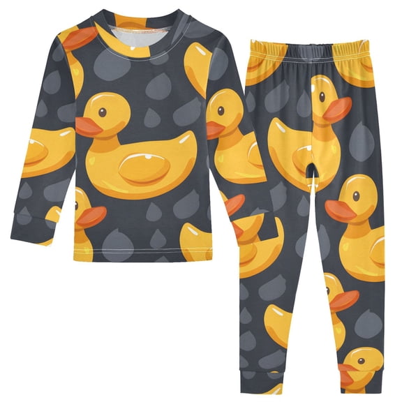 Cute Rubber Yellow Ducks Cotton Pajama Set Long Sleeve Top and Pants Sleepwear Unisex 5Y