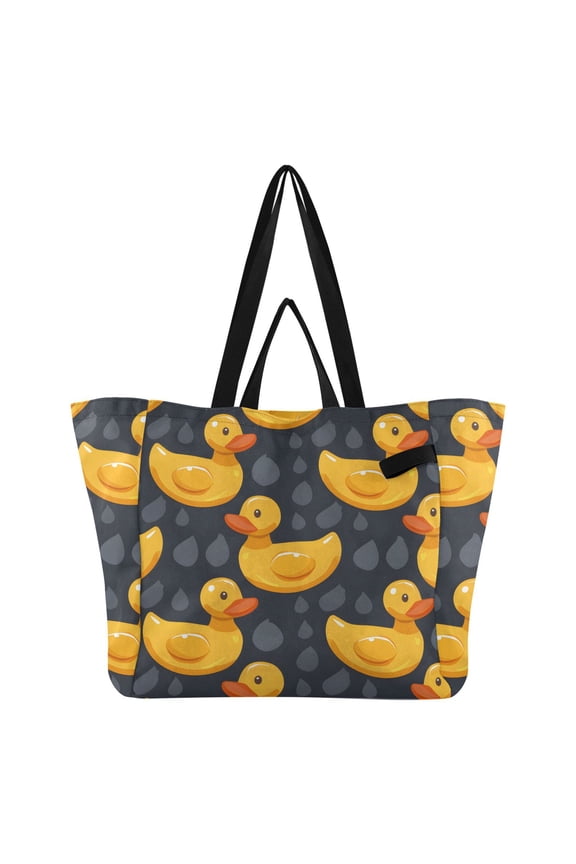 Cute Rubber Yellow Ducks Foldable Canvas Tote Bags Reusable Grocery Bags Laundry Bags Beach Bag 32L