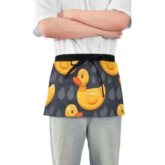 Cute Rubber Yellow Ducks Short Server Apron with 3 Pockets for Unisex Chef Gardening