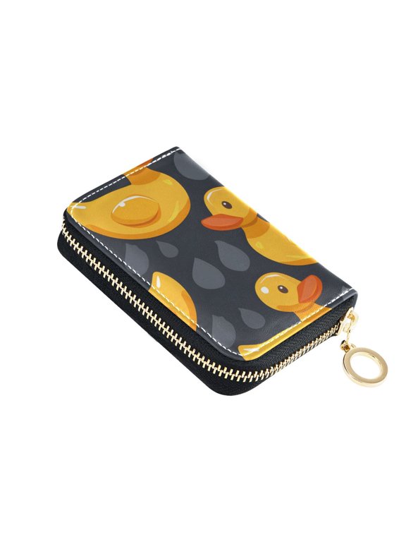 Cute Rubber Yellow Ducks Women's Credit Card Holder PU Leather Zipper Wallet RFID Blocking