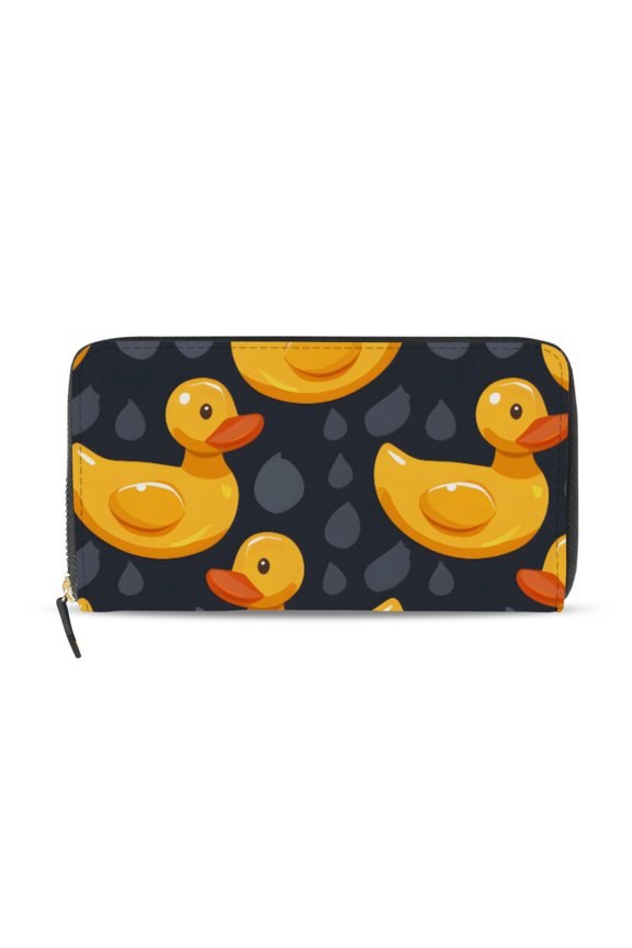 Cute Rubber Yellow Ducks Women's Long Zipper Wallet Bifold Clutch Purse PU Leather Card Cases