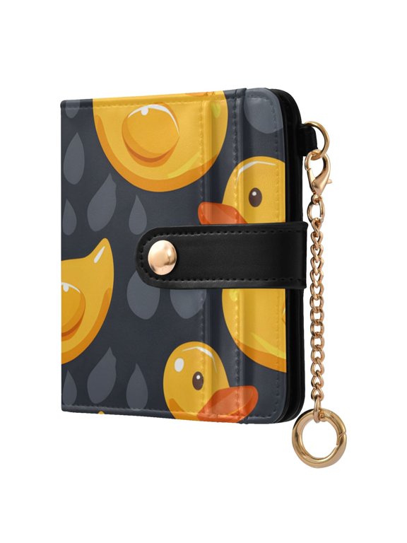 Cute Rubber Yellow Ducks Women's Wallet PU Leather Card Cases RFID Blocking Purse Billfold with Key Ring
