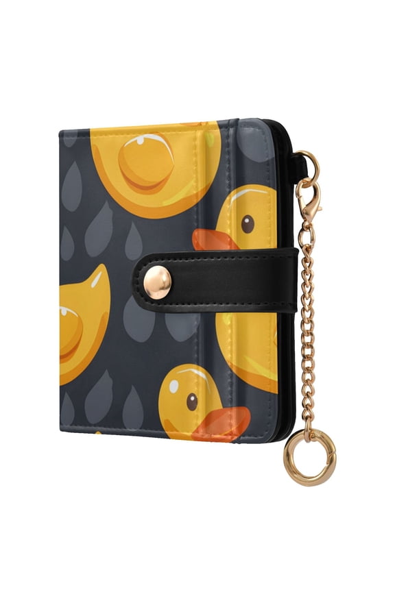 Cute Rubber Yellow Ducks Women's Wallet PU Leather Card Cases RFID Blocking Purse Billfold with Key Ring