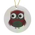 thumbnail image 1 of Cute Ruby Red Houndstooth Patterned Owl, Circle Porcelain Ornament, 1 of 7