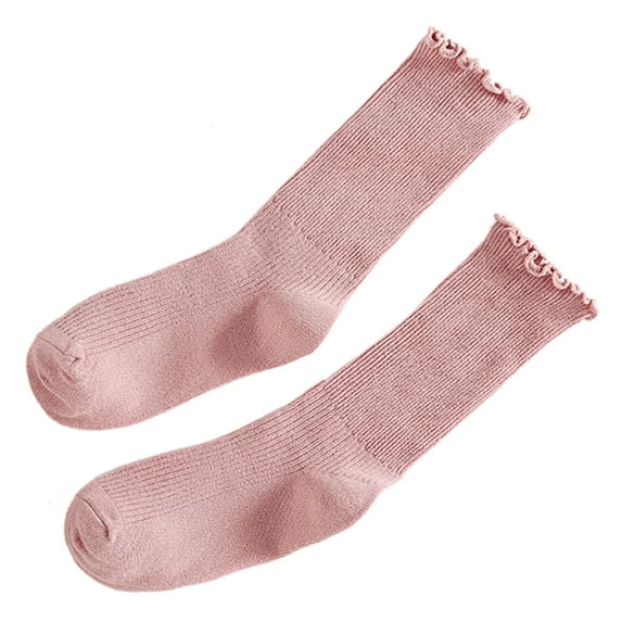 Cute Ruffle Ankle Socks for Women Cotton Soft Solid Color Ribbed Knit Lettuce Edge Low Cut Middle Tube Frilly Crew Socks