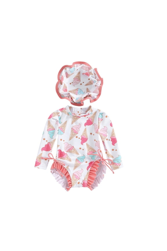 Cute Ruffle Girls One-Piece Swimsuit Floral Printed Toddler Bathing Suit Quick Dry Ruffled Beachwear Stylish Summer Swim Rash Guard for Baby 6-24 Months