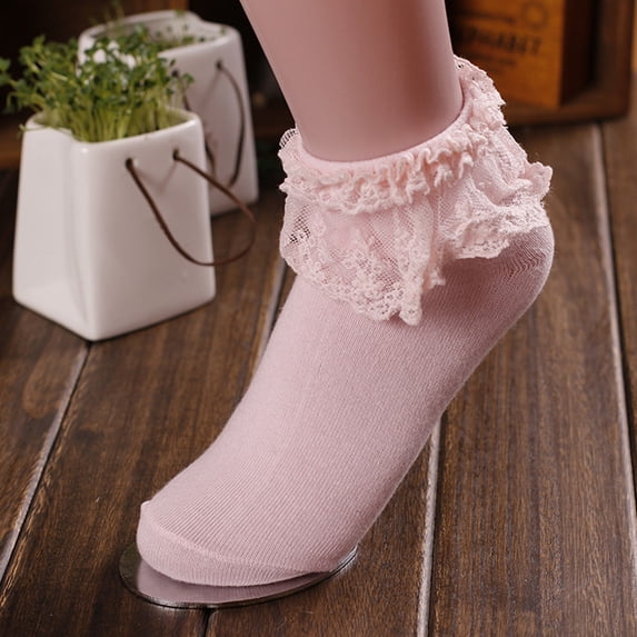 Cute Ruffle Socks Frilly Ankle Socks,Lace Ruffles Fancy Crew Bobby Bride Sock Turn-Cuff Comfortable Soft Cotton Socks for Ladies Girl Princess Women's Ruffled Socks