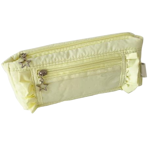 Cute Ruffled Pencil Pouch, Star Zipper Charm Pen Case, Multi-Pocket Stationery Organizer, Soft Fabric Cosmetic Pouch, Versatile Bag for Office, Makeup Brushes, Daily Essentials