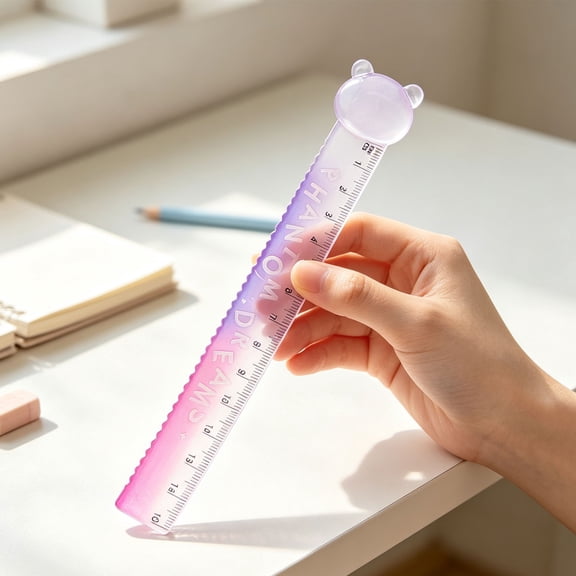 Cute Ruler,Gradient Color Straight Measuring Rulers with Bear Head,7 Inch Kawaii Plastic Scale Measuring Stick,Portable Compact Resistant Drafting Tool for Drawing, Sketching,Office Daily Use