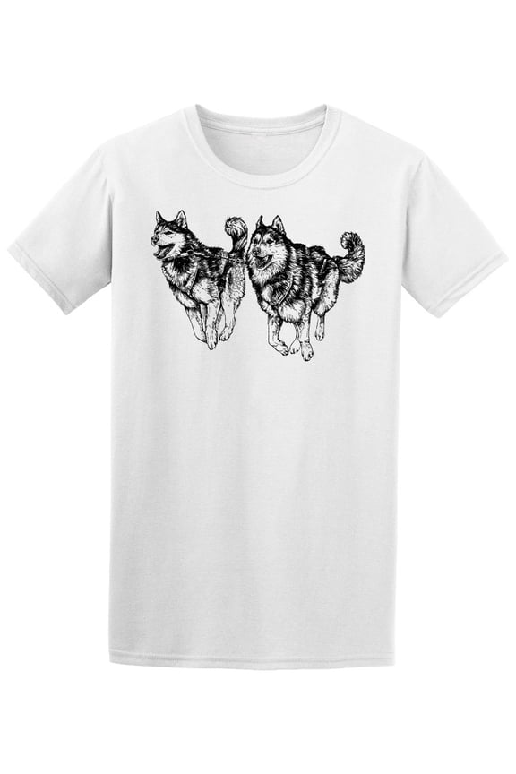 Cute Running Husky Dogs T-Shirt Men -Image by Shutterstock, Male Large
