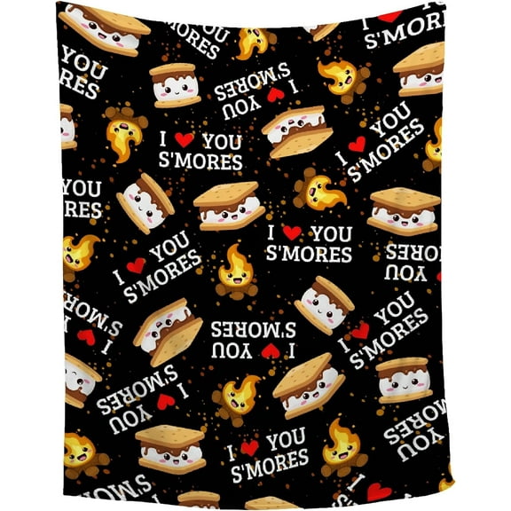 Cute S''Mores Throw Blanket,Marshmallow Cookie Blankets Gift Soft Cozy Plush Bedding Blanket,Fuzzy Flannel Fleece Blanket for Kids Adults Couch Sofa Camping,60"x80"-Queen Size for Adults