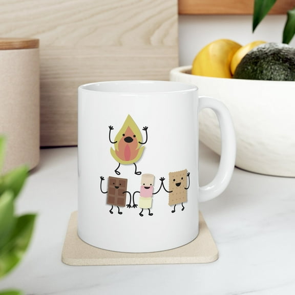 Cute S'mores 11 oz Coffee Mug - Marshmallow Design White Ceramic Gift