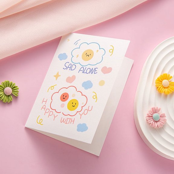 Cute "Sad Alone, Happy With You" Greeting Card - Cheerful Cloud Design - Perfect for Friends, Family, and Loved Ones - Includes Envelope