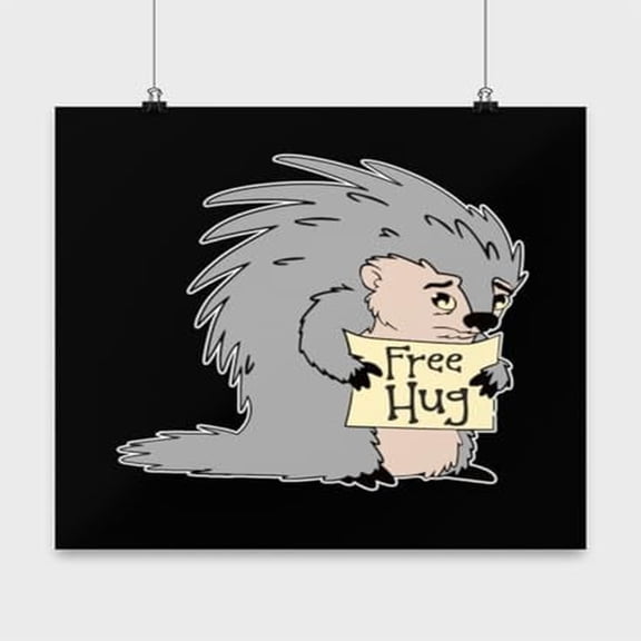 Cute Sad Gray Porcupine Art - Animal Lovers - 13x13 Poster Print - Home Decor