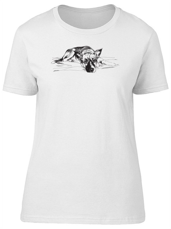 Cute Sad Puppy Grunge Sketch Tee Women's -Image by Shutterstock