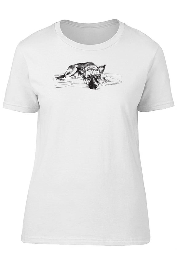 Cute Sad Puppy Grunge Sketch Tee Women's -Image by Shutterstock