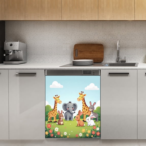 Cute Safari Animals in Garden(3) Dishwasher Magnet Cover Decorative Sticker for Home Cabinet Kitchen 23" x26"