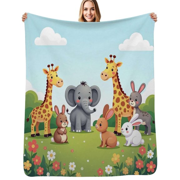 Cute Safari Animals in Garden Soft Blanket Travel Bedding Throws Flannel Bedspread Sofa Bed Cover