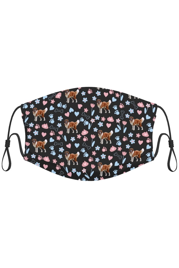 Cute Saint Bernard Dog Graphic Printed Cloth Face Masks Reusable Washable Adjustable for Adults (1 PCS)