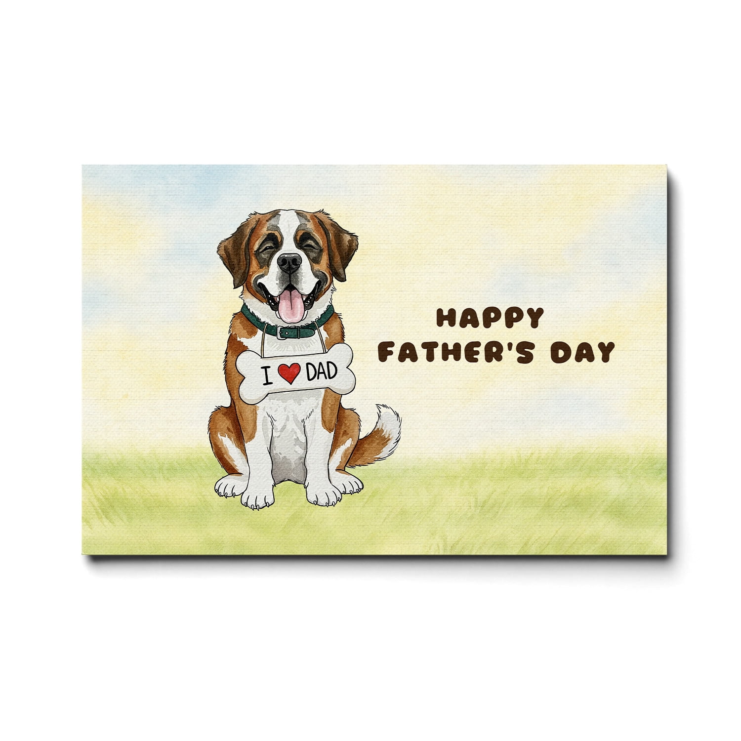 Cute Saint Bernard Loves Dad Happy Father's Day Horizontal Matte Canvas