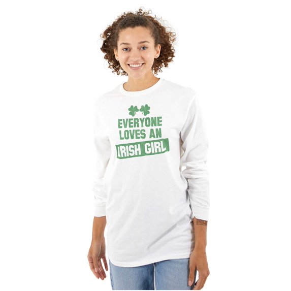 Cute Saint Patrick's Day Irish Girl Women Plus Size Long Sleeve Graphic Tee Brisco Brands 2X
