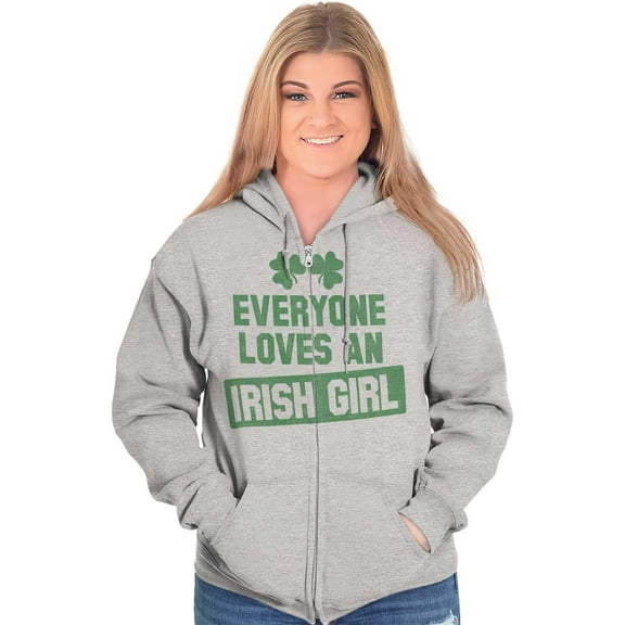 Cute Saint Patrick's Day Irish Girl Zip Hoodie Sweatshirt Women Brisco Brands S