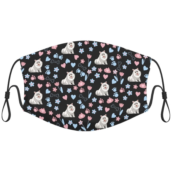 Cute Samoyed Dog Graphic Printed Cloth Face Masks Reusable Washable Adjustable for Adults (5 PCS)