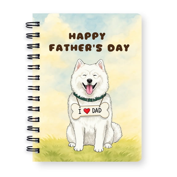 Cute Samoyed Loves Dad Happy Father's Day Spiral Bound Journal Siberian Sammy Dog Lover 5x7in Spiral Notebook - 12008