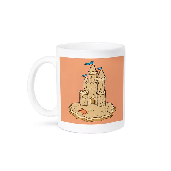3dRose, Cute Sandcastle And Starfish Summer Fun Beach Nature Design, 15oz Mug