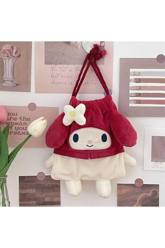 Cute Sanrio Character Plush Drawstring Bag,Hello Kitty My Melody Pompompurin Cartoon Soft Storage Pouch for Cosmetics Travel Gifts