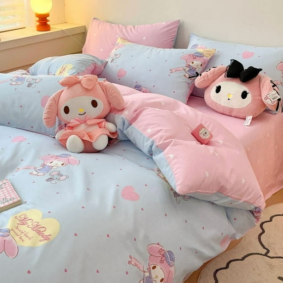 Cute Sanrio Cinnamoroll Bedding Four-Piece Set Cartoon Kawaii Bedroom Three-Piece Suit Bed Sheet Quilt Cover Girls Toys Gifts