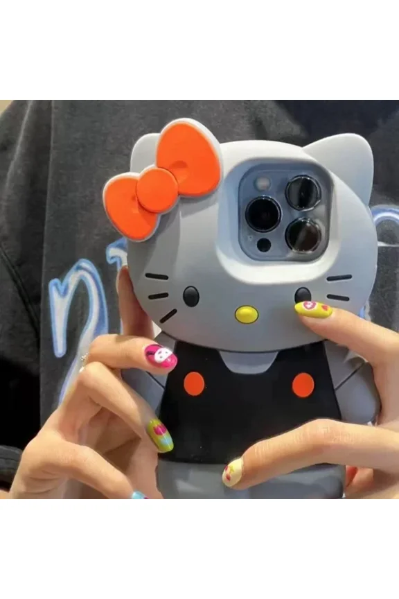 Cute Sanrio Hello Kitty Bow 3D Stereoscopic Soft Silicone Phone Case For iPhone 16 15 14 13 12 Pro Max Shockproof Soft Cover
