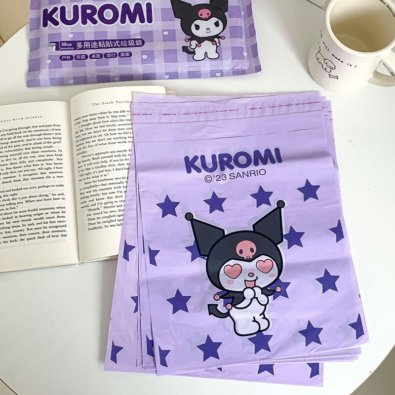 Cute Sanrio Hello Kitty Trash Bag Anime Cinnamoroll Kuromi Portable Car Desktop Adhesive Garbage