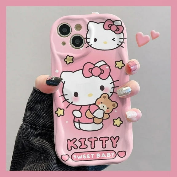 Cute Sanrio HelloKitty Wave Phone Case for iPhone 15 14 11 Pro Max 13 12 Mini XR XS X 8 7 6 6S Plus SE 2020 Soft Silicone Cover