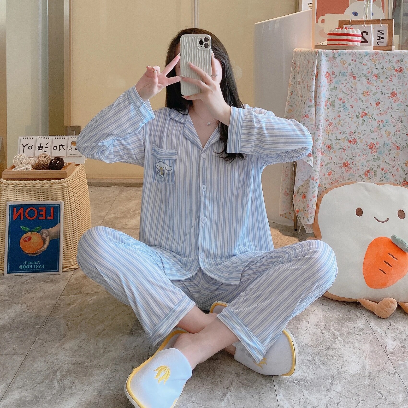 Cute Sanrio Kuromi Cinnamoroll Pajamas Set Hellokitty for Woman Cotton ...