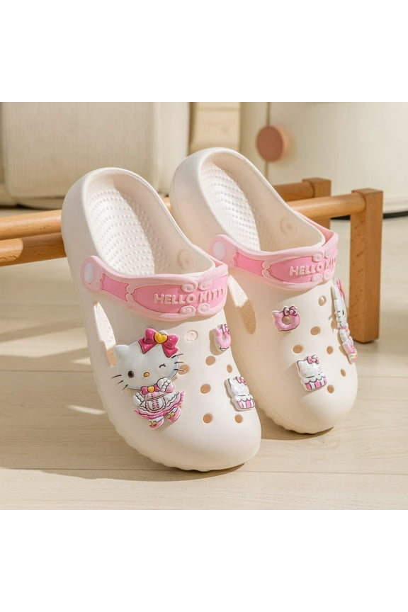Cute Sanrio Slippers Hello Kitty Sandals Eva Anti-Slip Soft Bottom Slippers Light Cozy Beach Shoes For Birthday Or Holidays Gift,24-25
