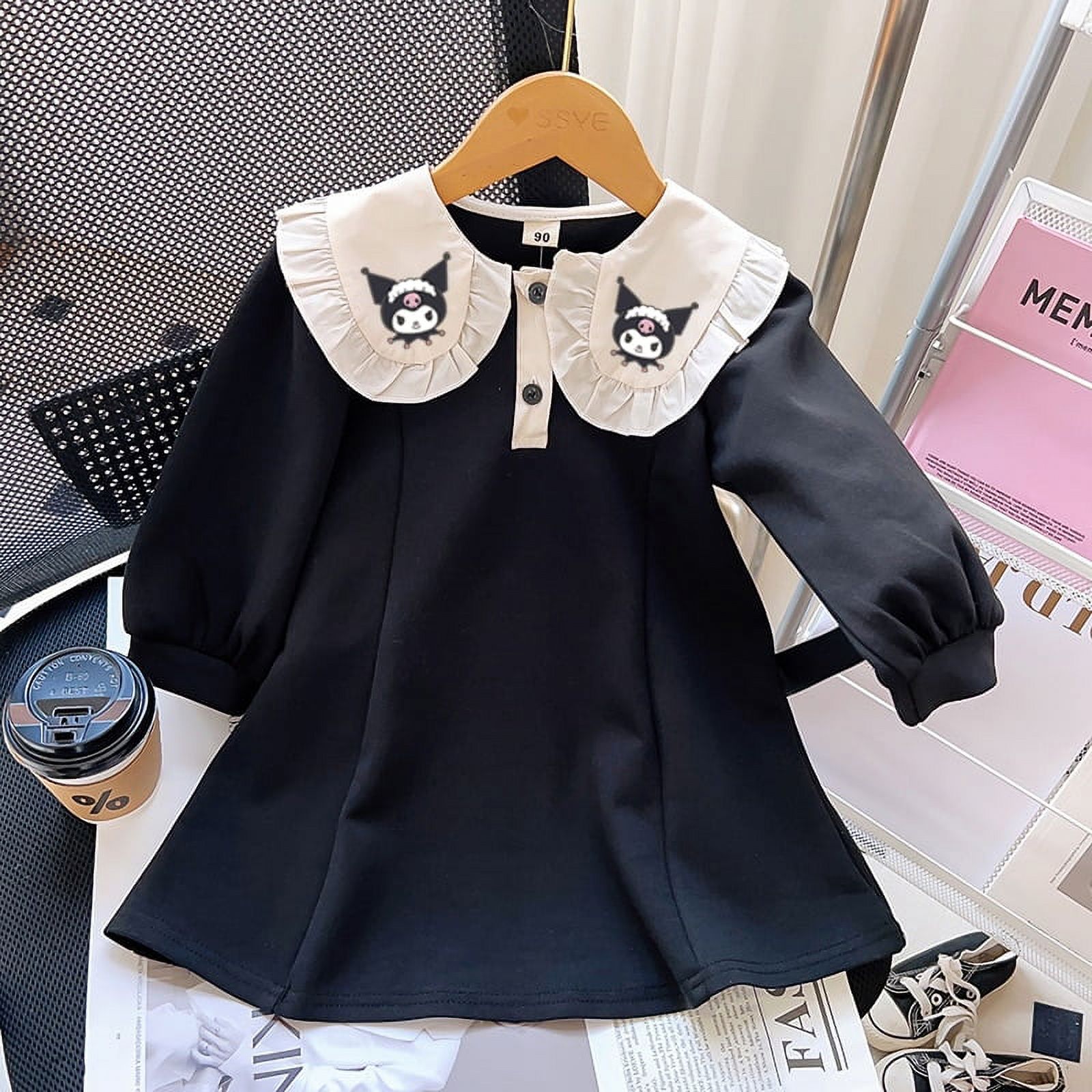 Cute Sanrioed Kuromi Printed Girls' Princess Neck Dress Kawaii Long ...