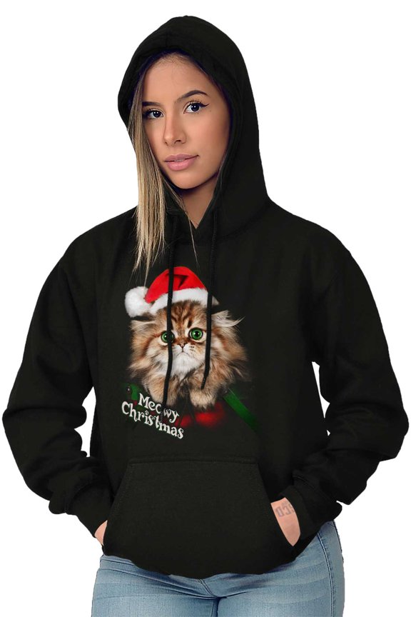 Cute Santa Cat Meowy Christmas Pun Hoodie Sweatshirt Women Men Brisco Brands M