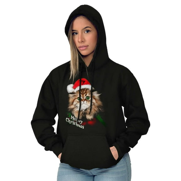 Cute Santa Cat Meowy Christmas Pun Hoodie Sweatshirt Women Men Brisco Brands M