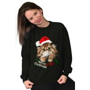 Cute Santa Cat Meowy Christmas Pun Sweatshirt for Men or Women Brisco Brands S