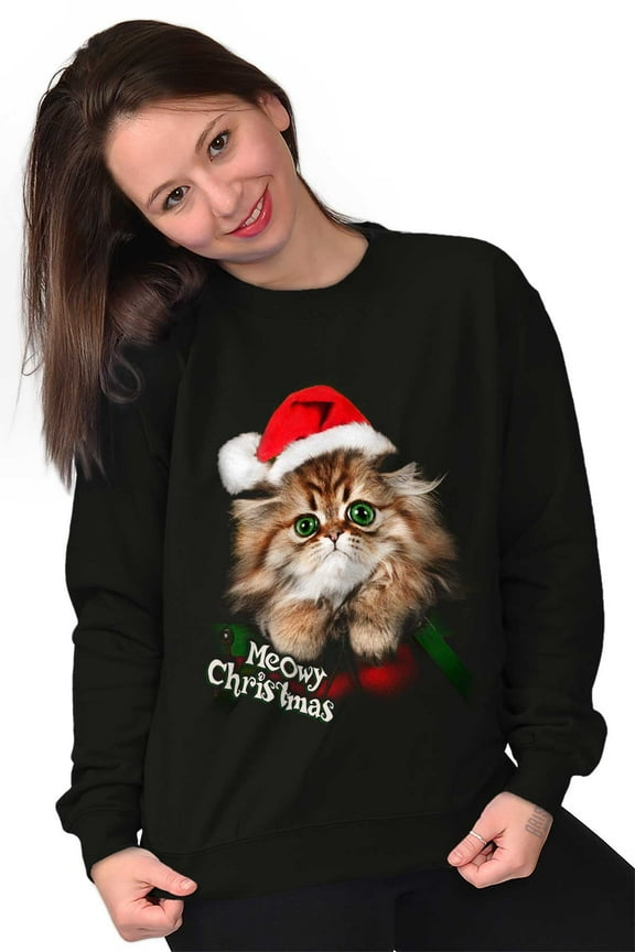 Cute Santa Cat Meowy Christmas Pun Sweatshirt for Men or Women Brisco Brands S