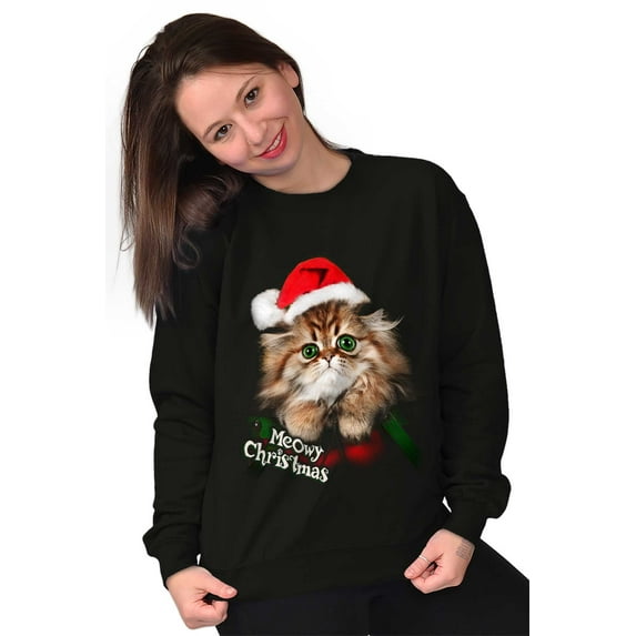 Cute Santa Cat Meowy Christmas Pun Sweatshirt for Men or Women Brisco Brands S