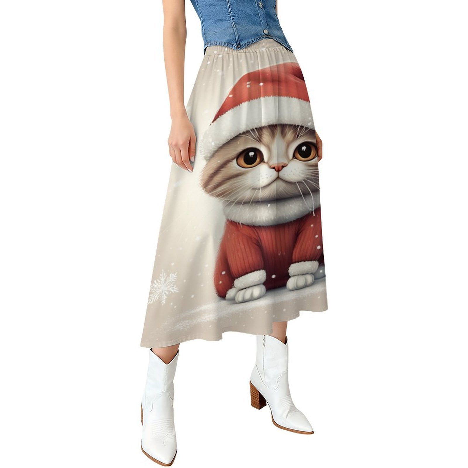 Christmas Cat Print Women's Skirt