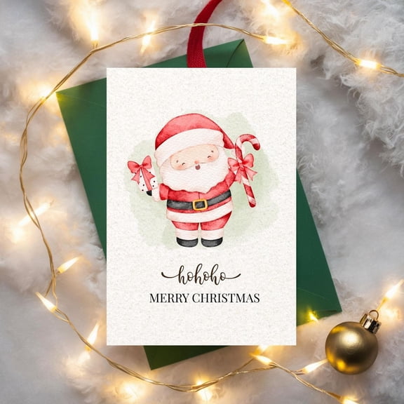 Cute Santa Claus Christmas Card - Ho Ho Ho Merry Christmas Design Blank Inside Perfect Holiday Greeting Card with Envelope for Friends and Family