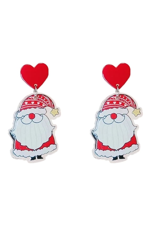 Cute Santa Claus Christmas Dangle Drop Earrings for Women Acrylic Red Heart Dangling Statement Earring Xmas Gifts