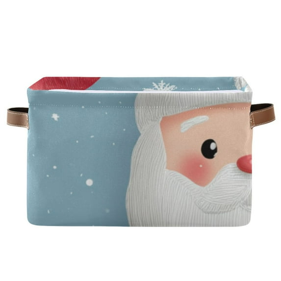 Cute Santa Claus Faces Blue Background Square Storage Bins with Handles Collapsible Containing Box 1 Pack