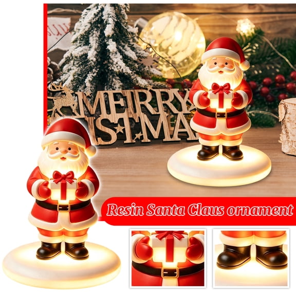 Cute Santa Claus LED Night Light, 4.72 Inch Christmas Santa Holding Gift Box Table Lamp, Warm Light Decorative Figurine Lamp for Bedroom Desktop Holiday Home Decor
