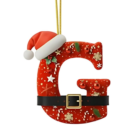 Cute Santa Claus Monogram Christmas Ornament, Flat Acrylic Personalized Initial Christmas Tree Ornament with Santa Hat, Xmas Stocking Tag, Farmhouse Rustic Monogram Decoration - Letter G