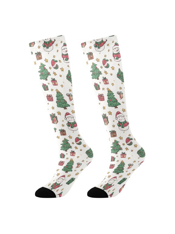 Cute Santa Claus Moose Gift Novelty Patterned Knee High Socks Breathable Stretchy Soft Tall Boot Socks
